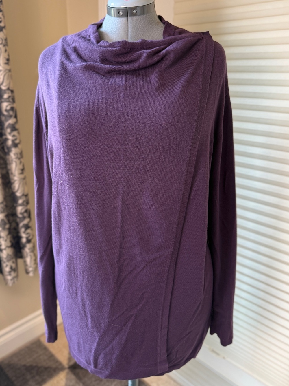 Reitmans Women's Wrap Sweater Size XXL Purple Cowl Neck Snap Stretchy Tunic